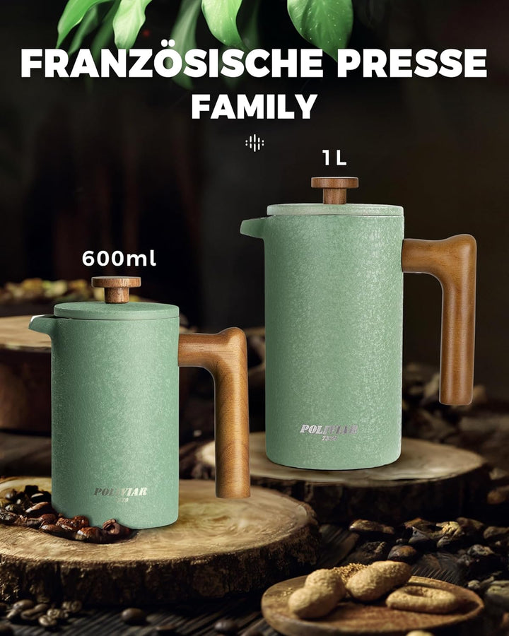Poliviar French Press Kaffeebereiter 600 ml/21oz, Doppelwandige Isolierte Kaffeekanne und Teebereite