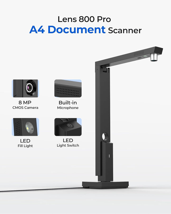 CZUR Lens Pro 8MP USB-DocumentenKamera und Visualizer, Faltbarer Dokumentenscanner mit OCR, Mobiler