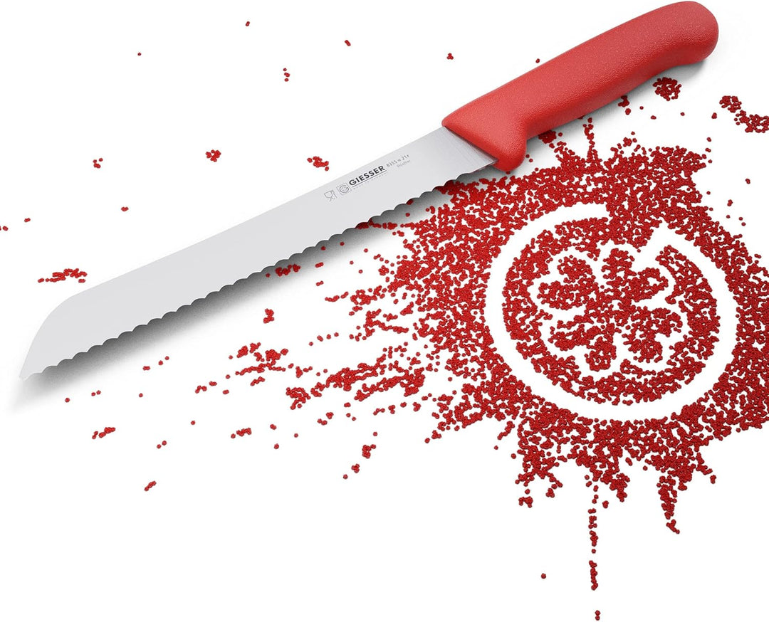 Giesser seit 1776 - Made in Germany - Brotmesser rot, Basic Red, Klinge 21 cm, Wellenschliff, rutsch