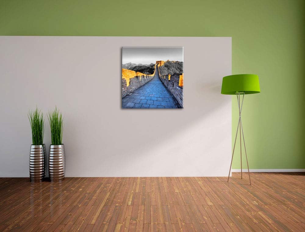 Pixxprint prächtige chinesische Mauer schwarz/weiss, Format: 70x70 auf Leinwand, 70x70