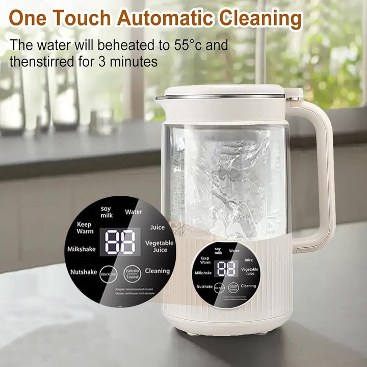 Nussmilchmaschine, 1200ml Pflanzenmilchbereiter mit 48 Klingen, LED Anzeige, 8 Stunden Warmhaltefunk