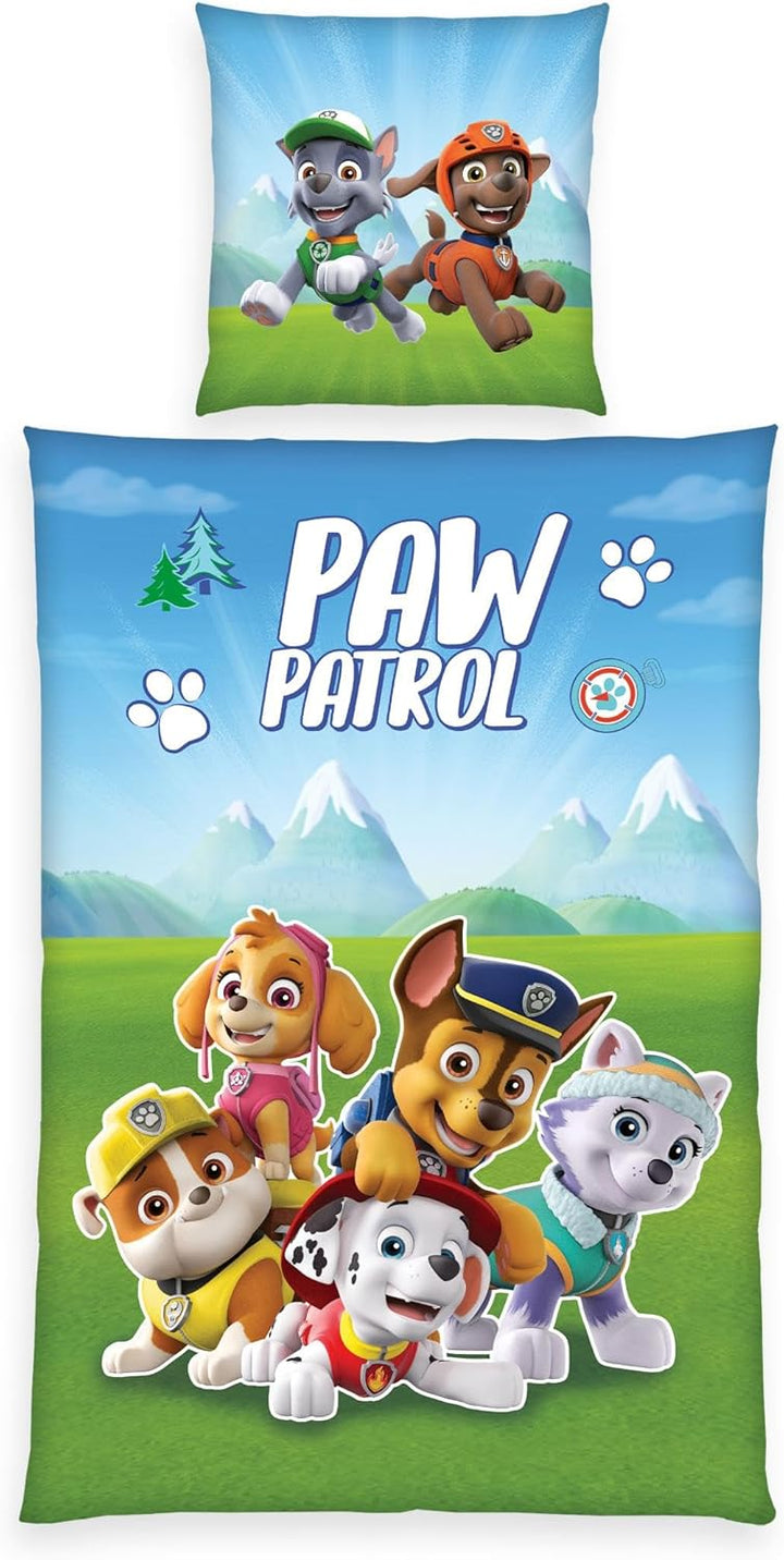 Herding Bettwäsche-Set, Paw Patrol, Kopfkissenbezug 80 x 80 cm mit Reissverschluss und Wende-Motiv,