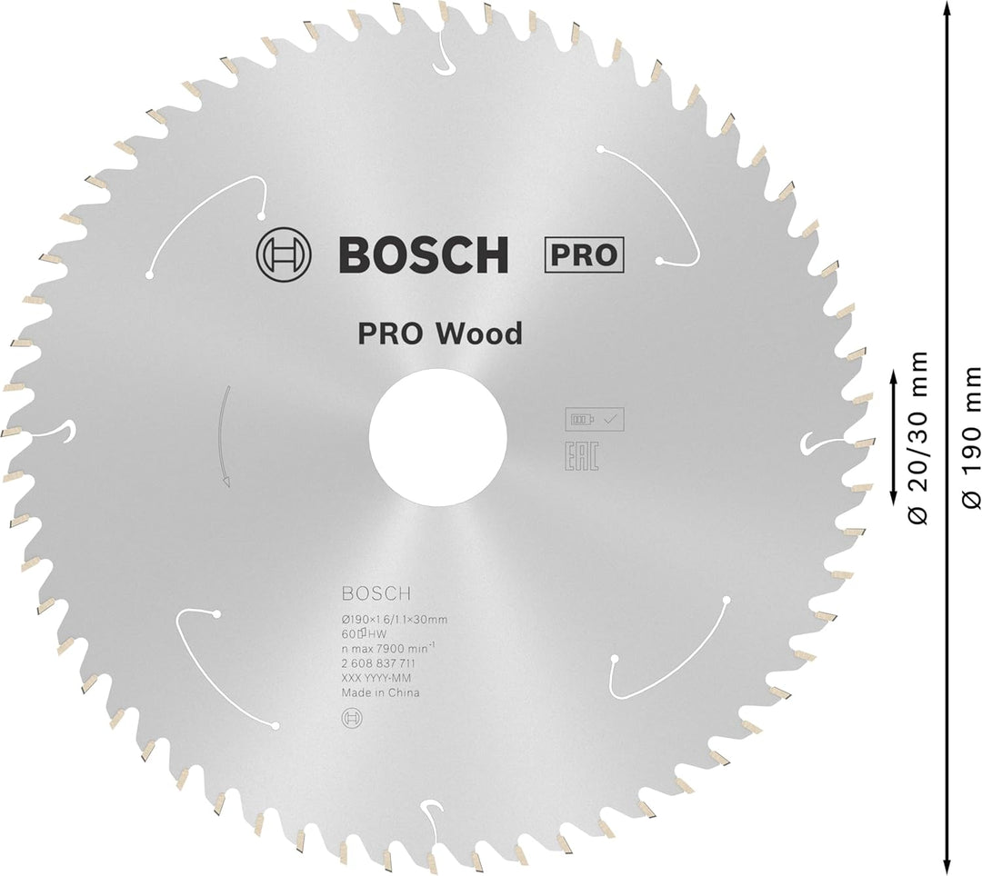 Bosch Accessories 1x Kreissägeblatt Standard for Wood (Holz, Sägeblatt Ø 190 x 30 x 1,6 mm, 60 Zähne