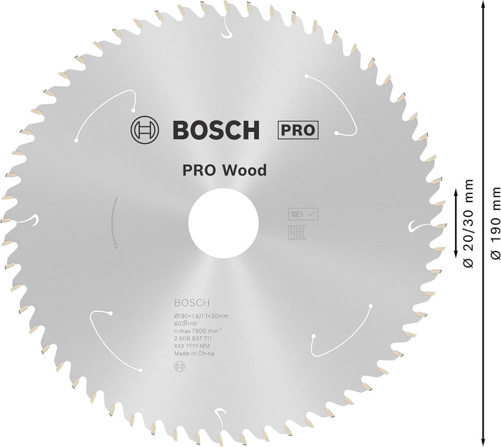 Bosch Accessories 1x Kreissägeblatt Standard for Wood (Holz, Sägeblatt Ø 190 x 30 x 1,6 mm, 60 Zähne
