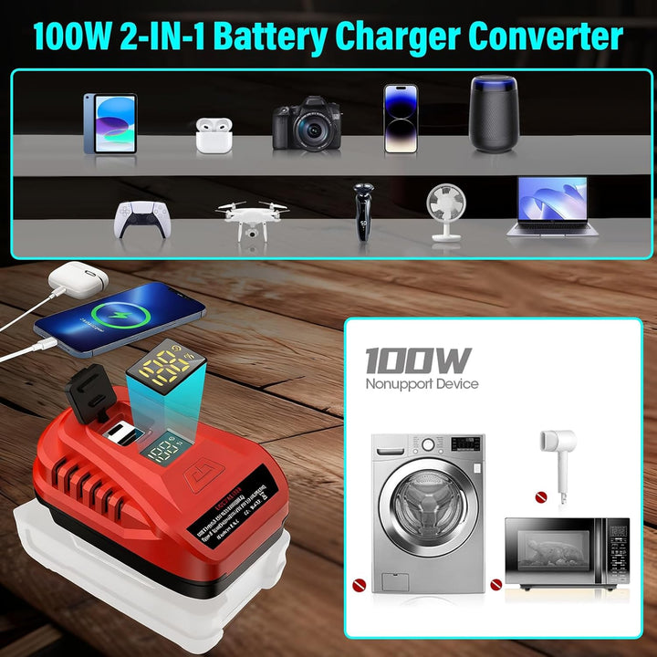 PD 100W für Einhell 18V USB Akku Ladegeräts PD3.0 Type C Handyladegerät Stromquellen Adapter Telefon