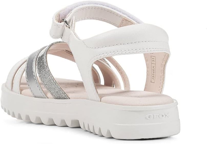 Geox Mädchen J Coralie Gir Sandal 28 EU Schmal White Silver, 28 EU Schmal White Silver