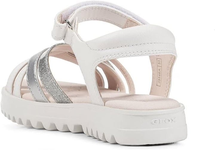 Geox Mädchen J Coralie Gir Sandal 28 EU Schmal White Silver, 28 EU Schmal White Silver