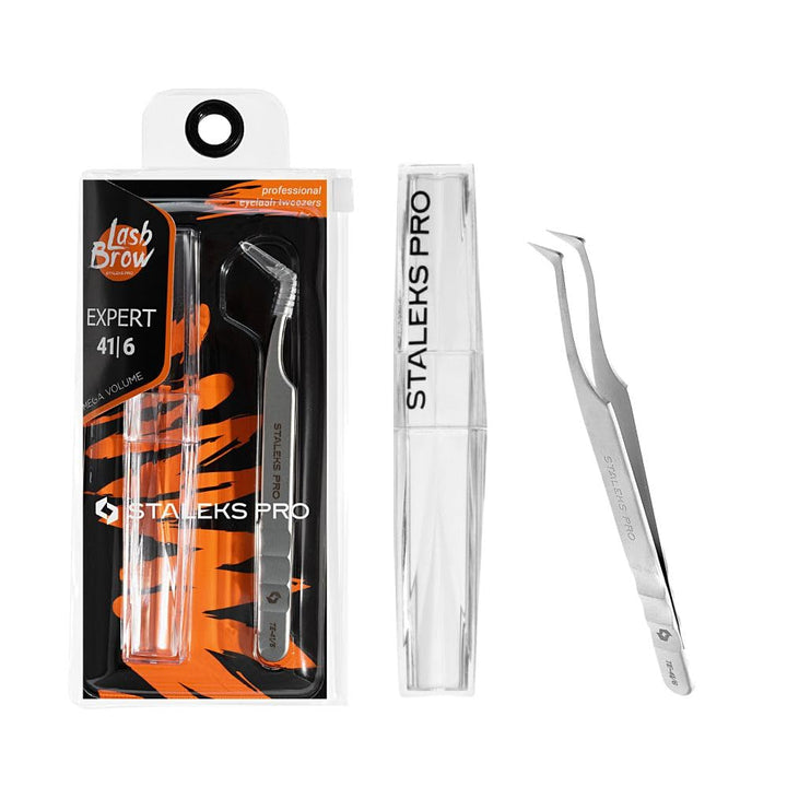 STALEKS PRO Professionelle gebogene Pinzette für Wimpernverlängerung, Mega-Volumen-Formung, Edelstah