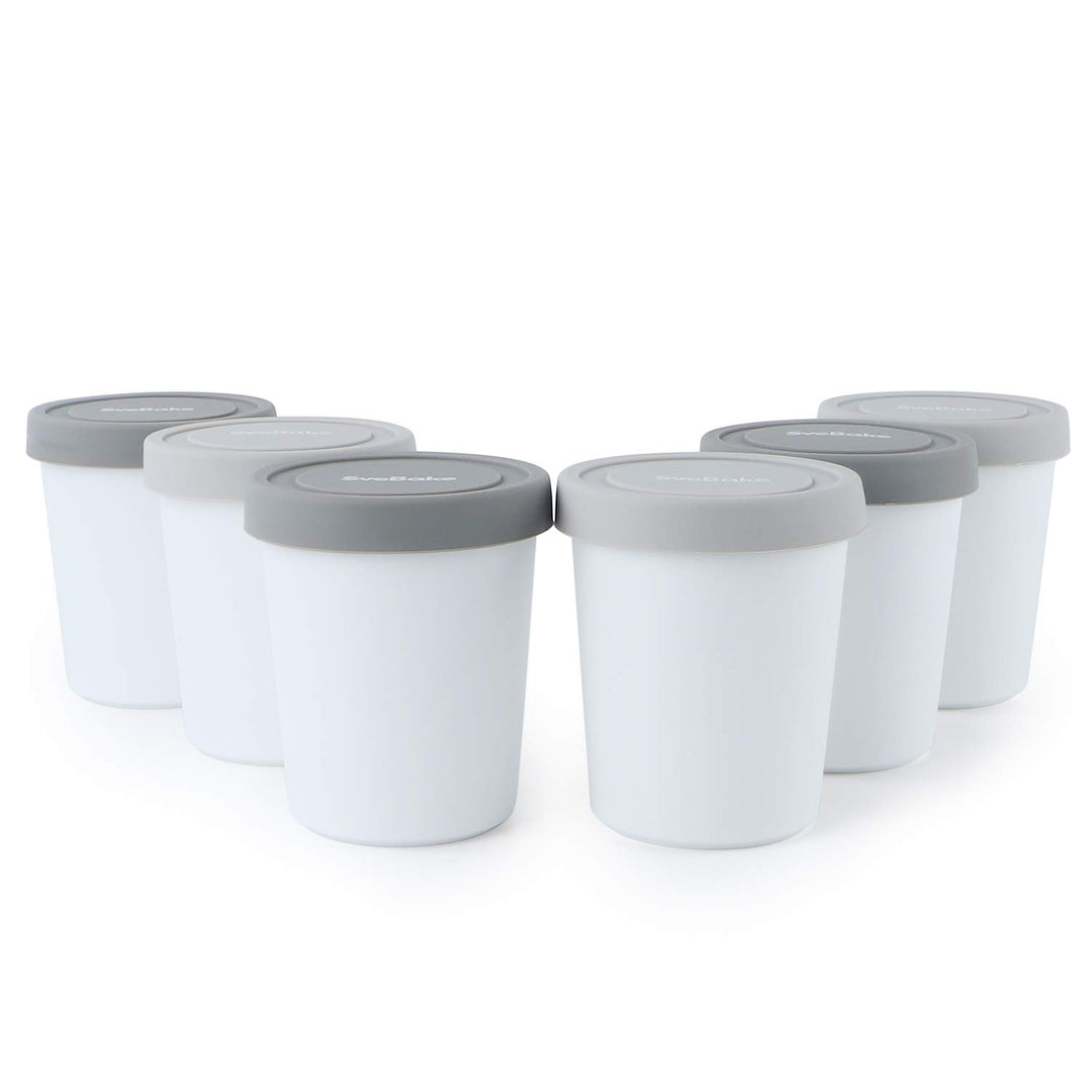 SveBake Eisbehälter für Speiseeis 180ml - 6er-Set mit Deckeln aus Silikon, Behälter Hausgemachte für