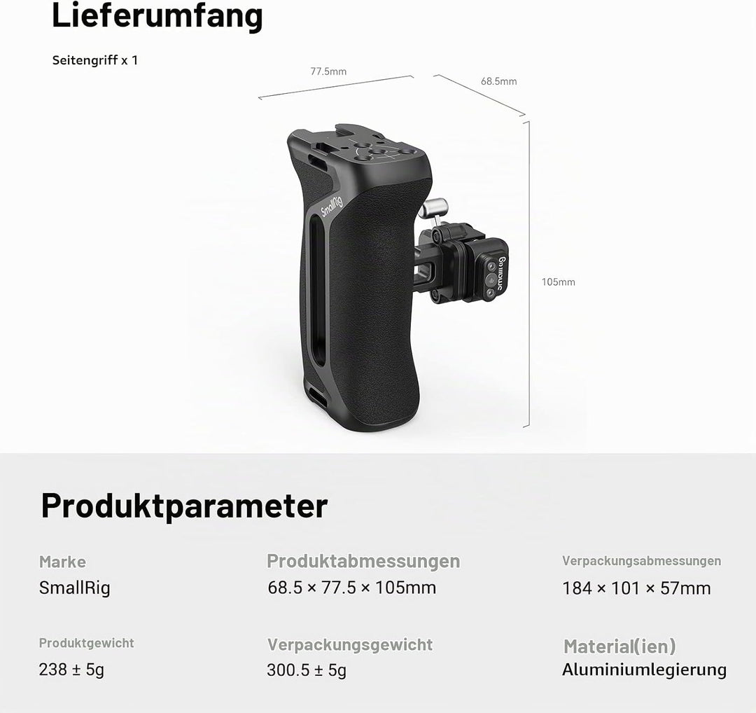 SMALLRIG NATO Side Handle Snap On Seitengriff Schnellverschluss-Design, nach Oben/unten verstellbar,