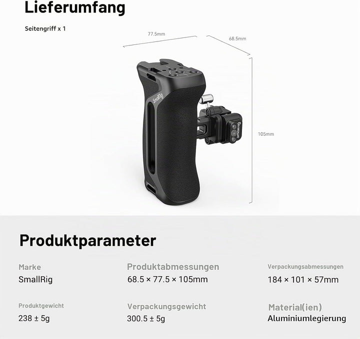 SMALLRIG NATO Side Handle Snap On Seitengriff Schnellverschluss-Design, nach Oben/unten verstellbar,