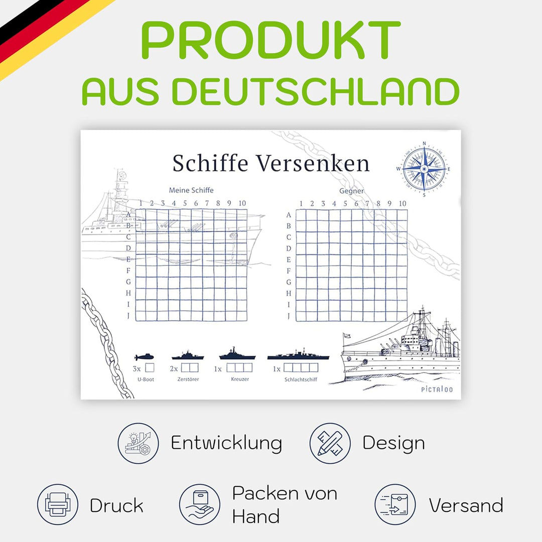 PICTALOO Schiffe Versenken Spielblock Set, Flottenmanöver mit 50 Blatt pro Block DIN A5, Reisespiel