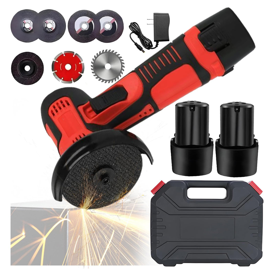 Mini Akku-Winkelschleifer, Multifunktional Doppelbatterie Akku Flex mit Leistungsstarker Motor, 7 Sc