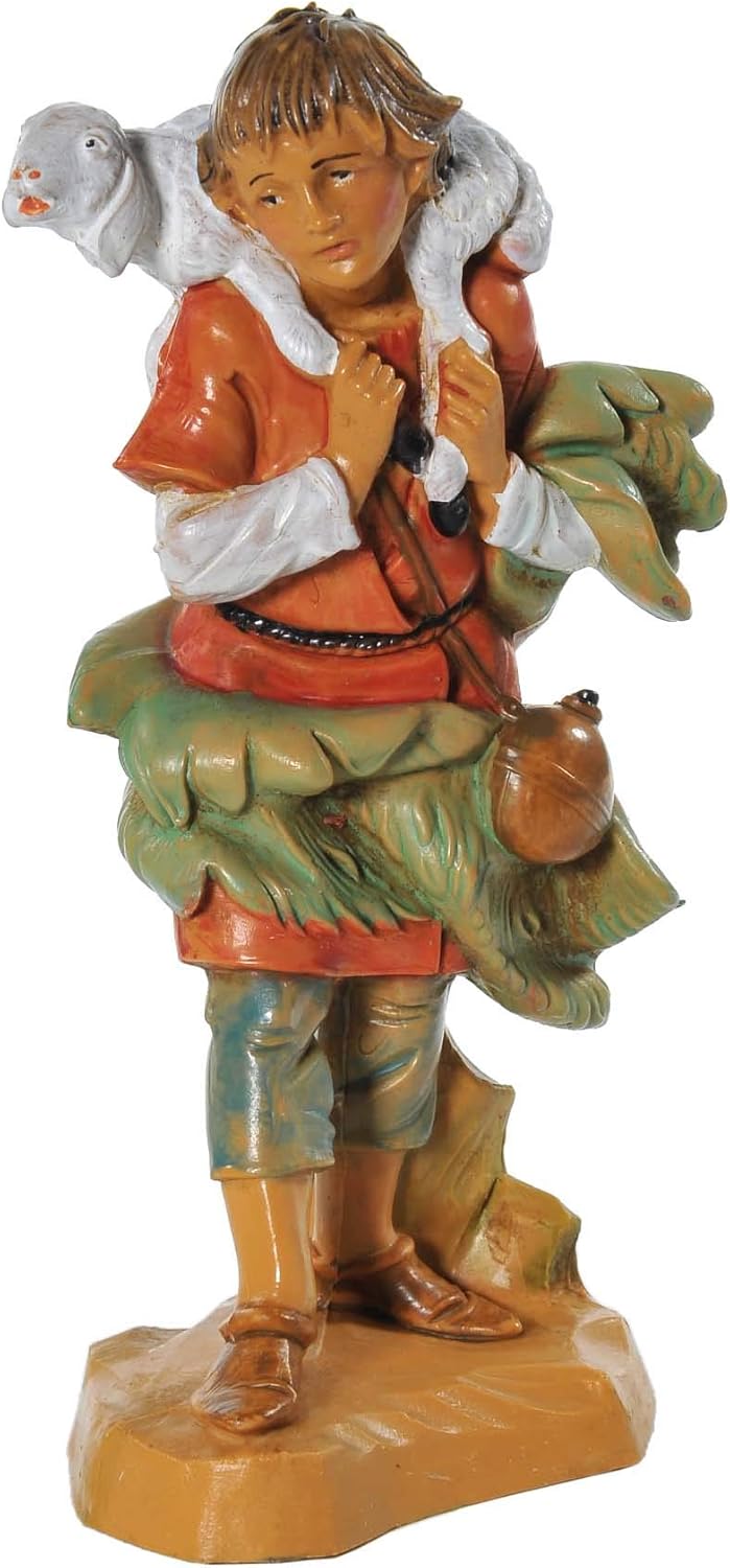 Krippenfigur Hirte mit Schaf (123 V) cm.12 Typ Holz Fontanini