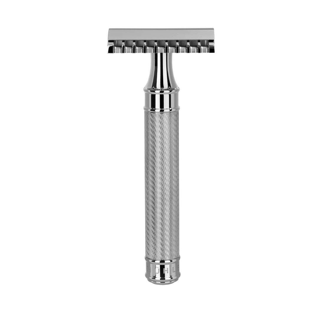 R41GS MÜHLE Traditioneller Rasierhobel aus Edelstahl offener Kamm Silber, Silber