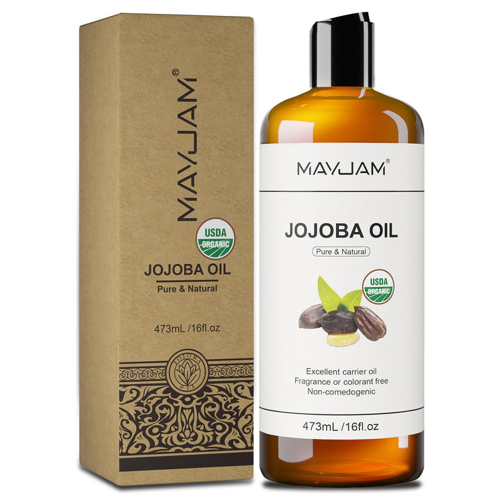 MAYJAM Jojobaöl Bio 473ML, Körperöl für Für Gesicht, Haut, Haare, Haaröl Jojobaöl Kaltgepresst Reine