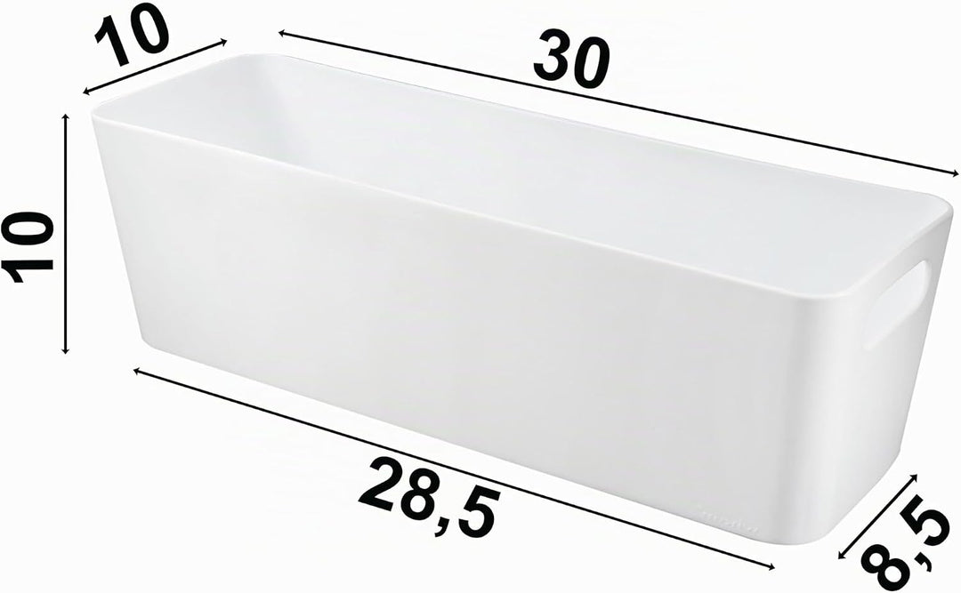 12x Ordnungsboxen - 10 cm hoch - WEIss - 30x10x10cm - 2 Liter - Ordnungskorb - Schubladenorganizer S