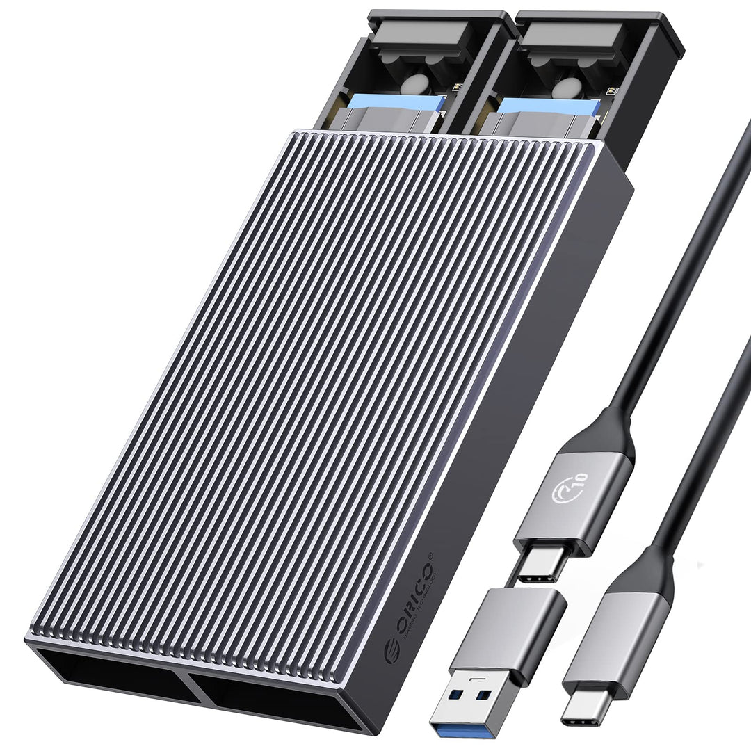 ORICO Dual-bay M.2 NVMe SSD Gehäuse, USB C auf M2 Adapter für M Key PCIe 2230/224/2260/2280 M.2 SSDs