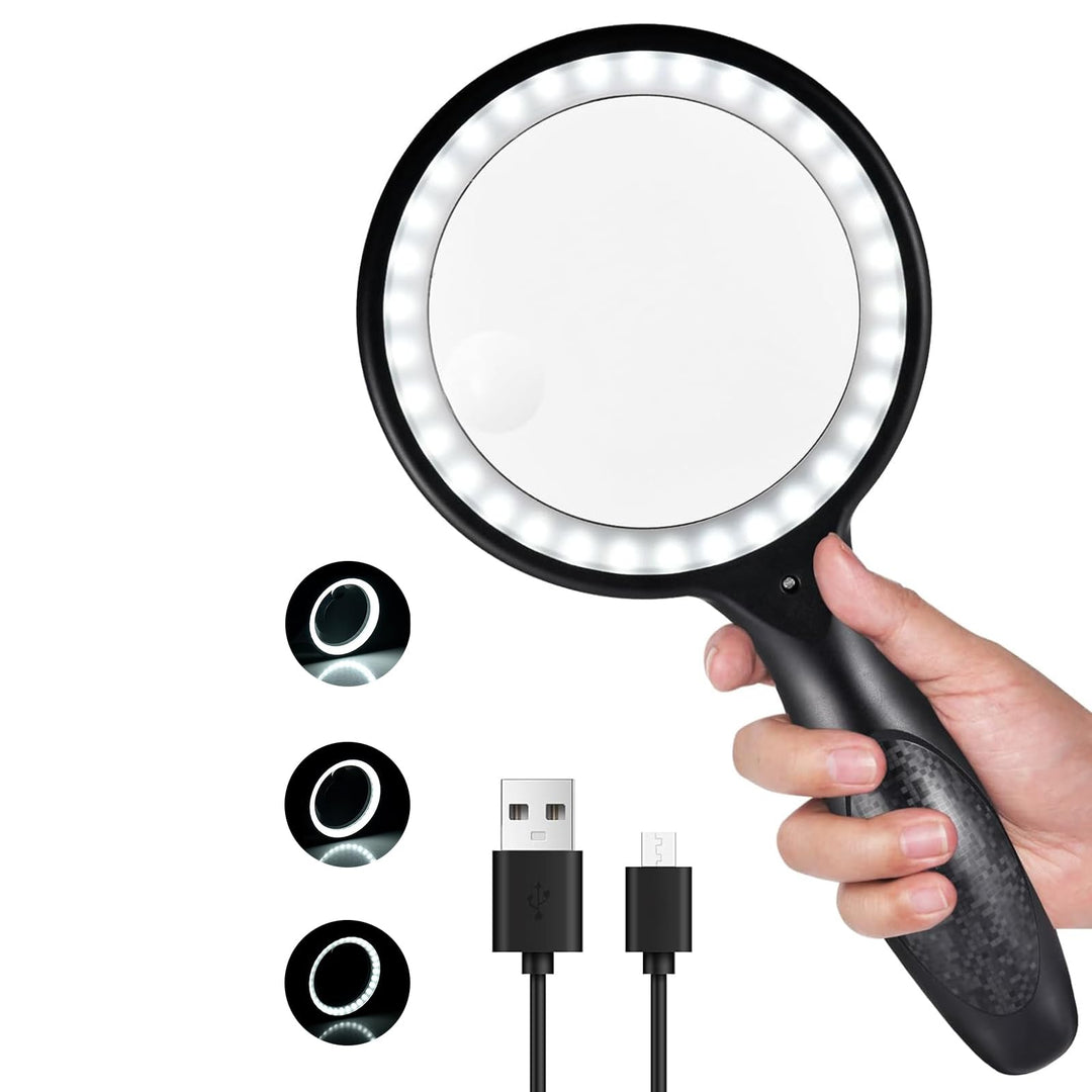Lupe mit Licht, Afaneep 30x 60x Leselupe für Senioren Gross, 3 Modi Leselupe USB Handlupe 33 LED Ver