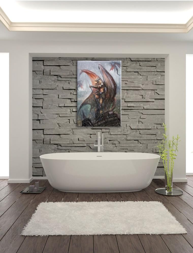 Pixxprint Drachenmann / 100x70cm Leinwandbild bespannt auf Holzrahmen/Wandbild Kunstdruck Dekoration