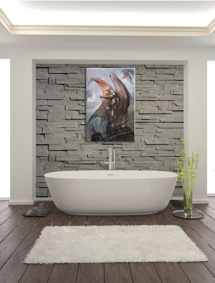 Pixxprint Drachenmann / 100x70cm Leinwandbild bespannt auf Holzrahmen/Wandbild Kunstdruck Dekoration