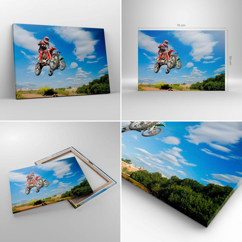 ARTTOR Bilder auf Leinwand Motorrad Reiter Himmel Leinwandbild 70x50cm Wandbilder Dekoration Wohnzim