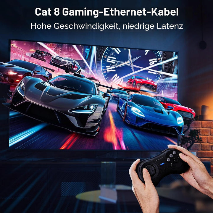 Cat 8 Ethernet Kabel 40M, 40Gbps Netzwerkkabel Hochgeschwindigkeits 2000MHz Ethernet Kabel, Gigabit