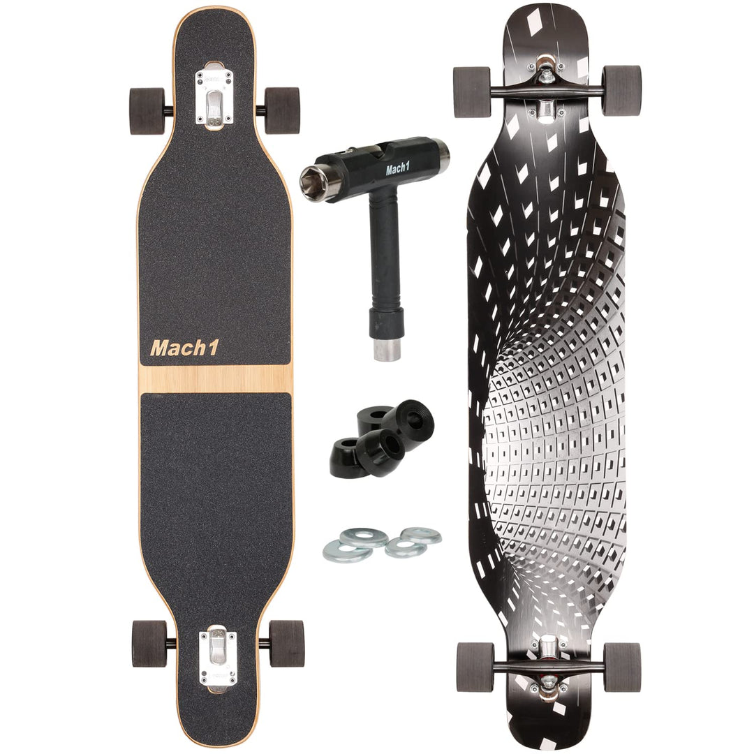 FunTomia Longboard mit 3 Flex Stufen Drop Through Cruiser Komplettboard Mach1 Speed Kugellager T-Too