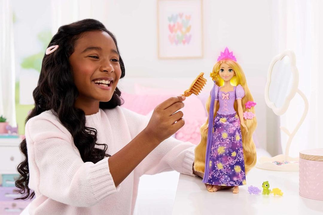 Mattel Disney Princess Rapunzel Modepuppe mit leuchtendem Haar und 4 weiteren Leuchtmöglichkeiten, P