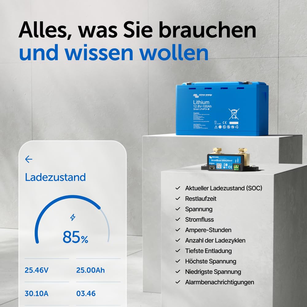 Victron Energy SmartShunt 500 Amp Batteriewächter (Bluetooth) 500A, 500A