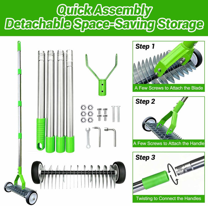 3-Section Handle Tube thatch Rake Rasenrechen Gartenspitzhacke rostfrei Nicht reibungsanfällig leich