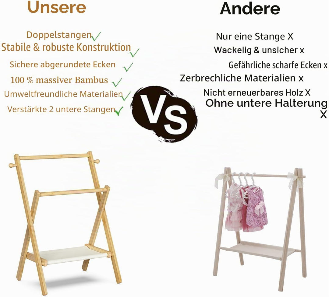 BAMBOOHOMIE Baby-Kleiderständer für Babyshower, Haustiere und Puppen, Baby-Kleiderständer mit Ablage
