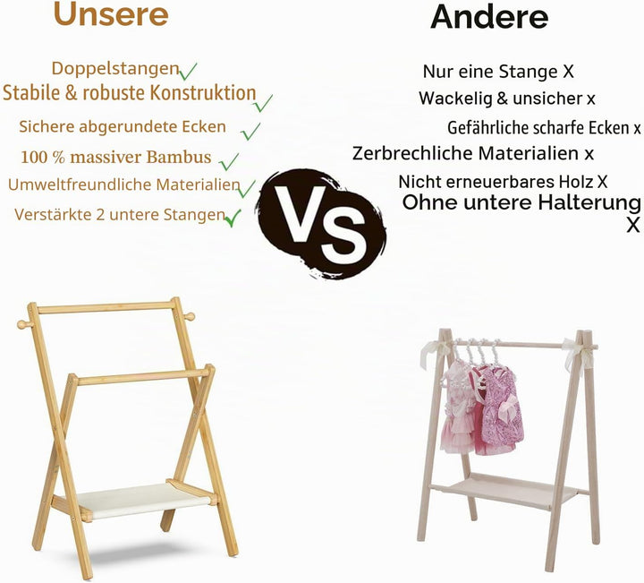 BAMBOOHOMIE Baby-Kleiderständer für Babyshower, Haustiere und Puppen, Baby-Kleiderständer mit Ablage
