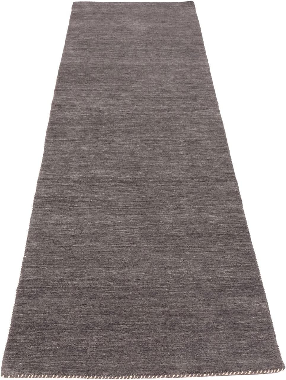 RUG PRINCE Wollteppich Gabbeh Uni 80x200 Handgewebt Läufer Schwarz Einfarbig Handarbeit Schwarz 80x2