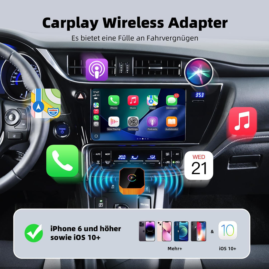 Wireless CarPlay Adapter für iPhone, 2026 Upgrade Wireless Carplay, Plug und Play, USB/Type-C, Schne