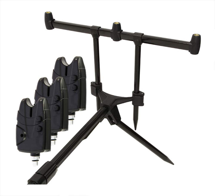 G8DS® Set Rod Pod Rutenhalter + Tragetasche inklusive 3 Bissanzeiger mit Ton- und Lautstärkeregler f