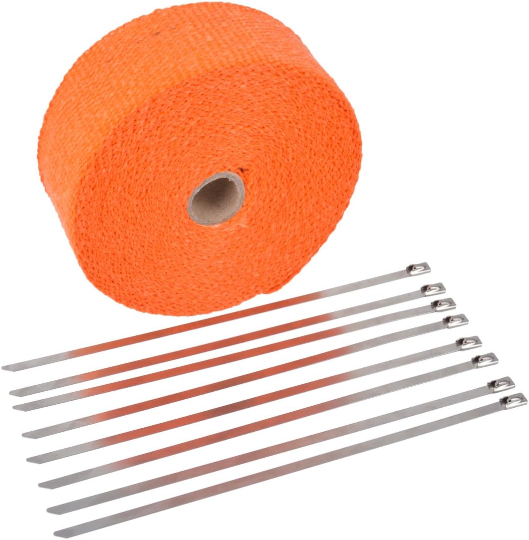 KaTur 2 "x50Ft Auspuff Heat Wrap Tap Header Glasfaser Wrap Kit mit 8 Stück 11,8 Zoll Edelstahl Versc