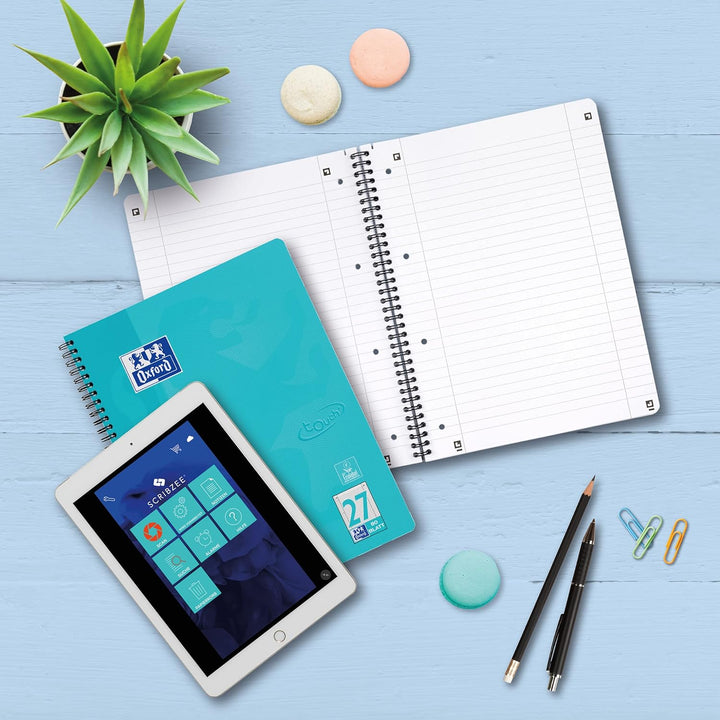 Oxford Touch Collegeblock A4 liniert mit Doppelrand, 80 Blatt, aqua, 10 Stück Single, Single