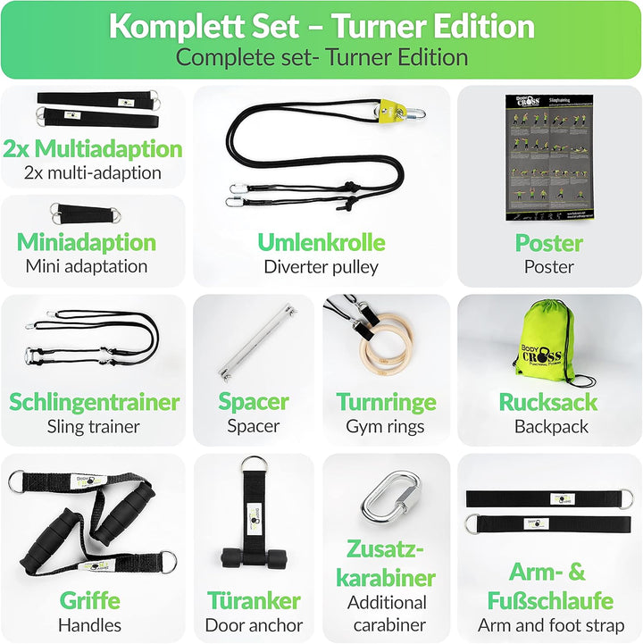 PREMIUM Schlingentrainer Komplett Set, Made in Germany, geprüft & zertifiziert, 2 Slingtrainer im Kr