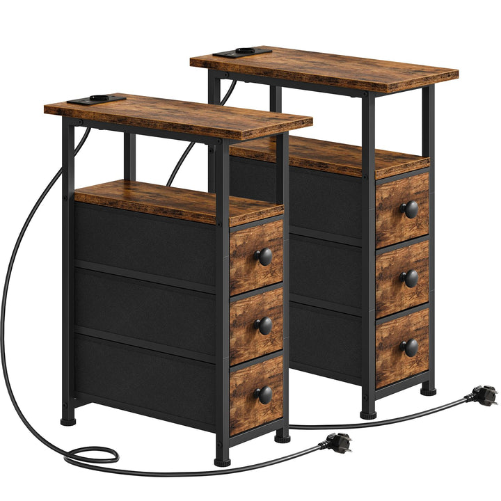 HOOBRO Nachttisch mit Ladestation, 2er-Set, 1 Standardsteckdose, 2 USB-Anschlüsse, schmaler Beistell