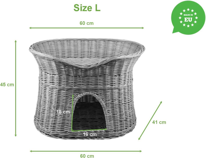 Katzenkorb zum Schlafen – Katzenhütte Indoor – Grösse L: 60 cm oval – Katzenhöhle aus Weide – Zweist