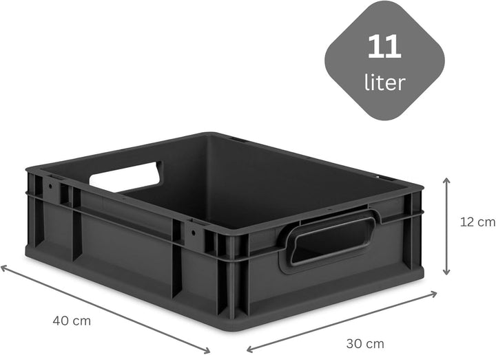 PROREGAL SparSet 5x Eurobox NextGen Grip | HxBxT 12x30x40cm | 11 Liter | Griffe offen | Schwarz | Eu