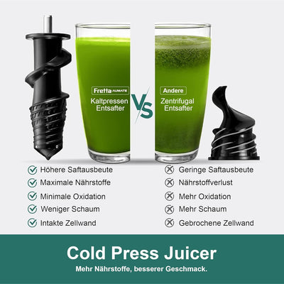 Fretta Slow Juicer Entsafter Gemüse und Obst Juicer Machine, 200W Obstpresse Elektrisch Saftpresse J