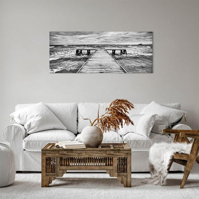 Panorama Bilder auf Leinwand 100x40cm Leinwandbild Brücke Meer Welle Gross Wanddeko Bild Schlafzimme