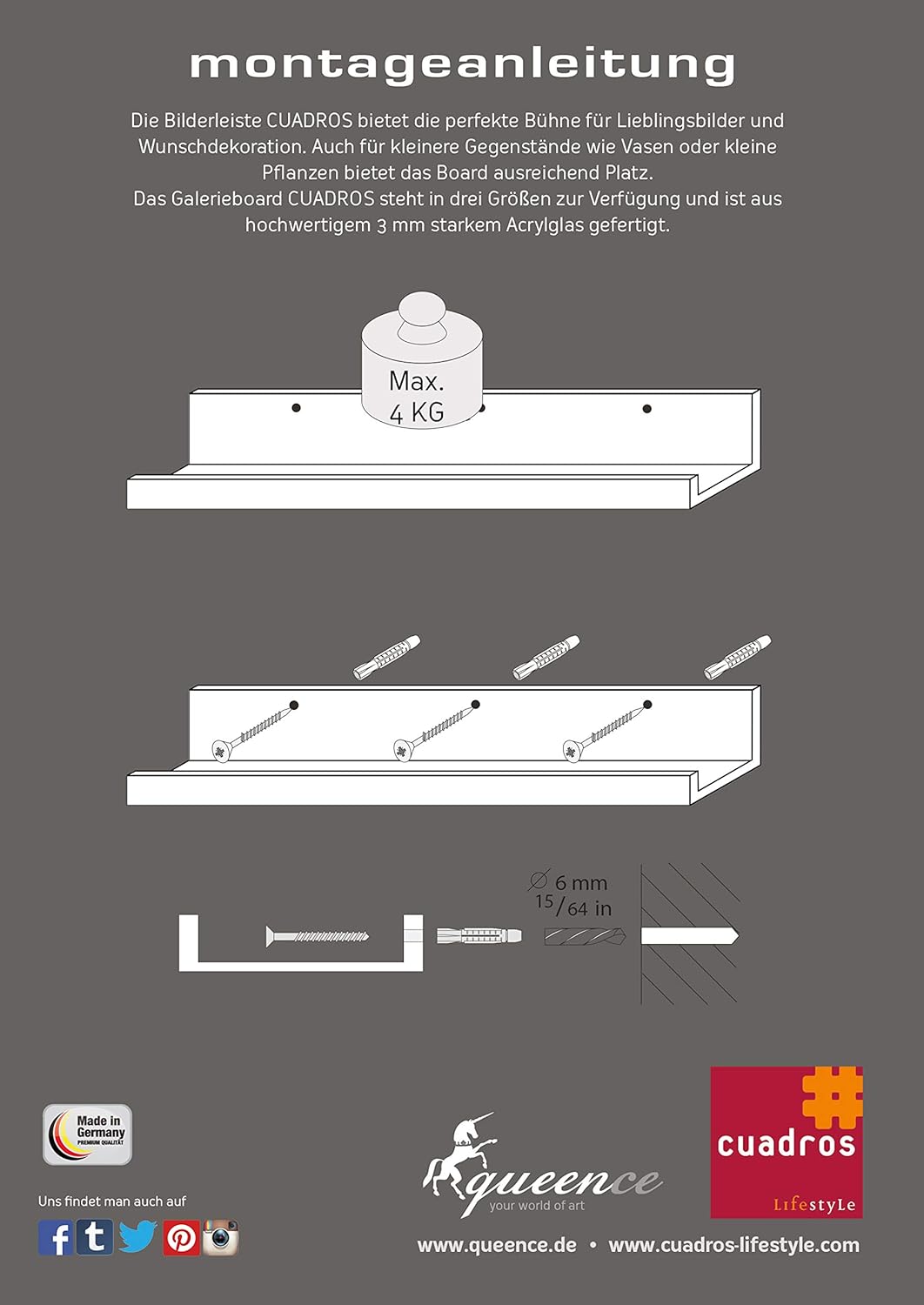 Cuadros Lifestyle Bilderleiste 80 x10 cm | Galerieboard | Regalboard | elegant und schlicht | Bilder