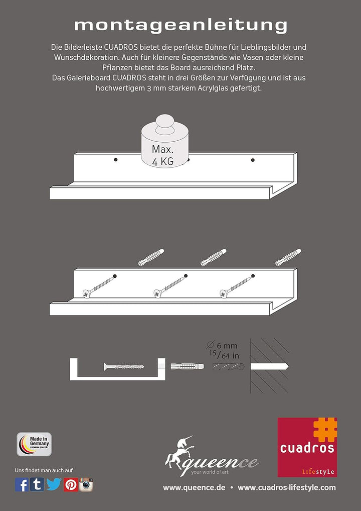 Cuadros Lifestyle Bilderleiste 80 x10 cm | Galerieboard | Regalboard | elegant und schlicht | Bilder