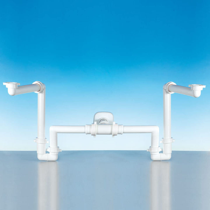 Siphon Badezimmer für Doppelwaschbecken 1"-1¼" Ausgang Ø32-40 weiss