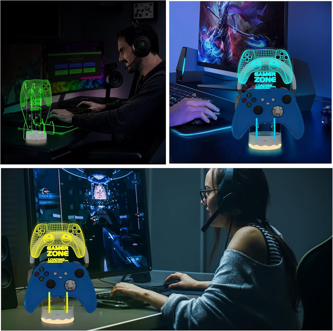 Light Up Headset und Controller Ständer, 16 Farben 3D LED Lichter Gamepad Kopfhörerhalter mit Fernbe