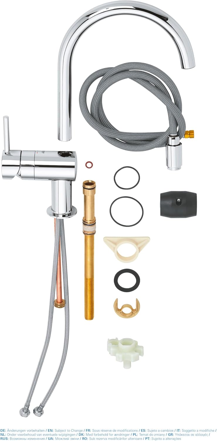GROHE Minta - Einhand-Spültischarmatur (C-Auslauf, Einlochmontage, schwenkbarer Rohrauslauf, herausz