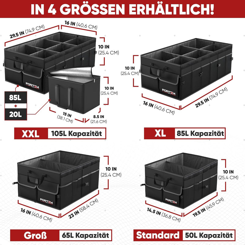 FORTEM Kofferraum Organizer, Kofferraumtasche, Zusammenklappbarer Auto Organizer Kofferraum mit Fäch